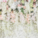 Fabric Floral Backdrop White Pink Flowers